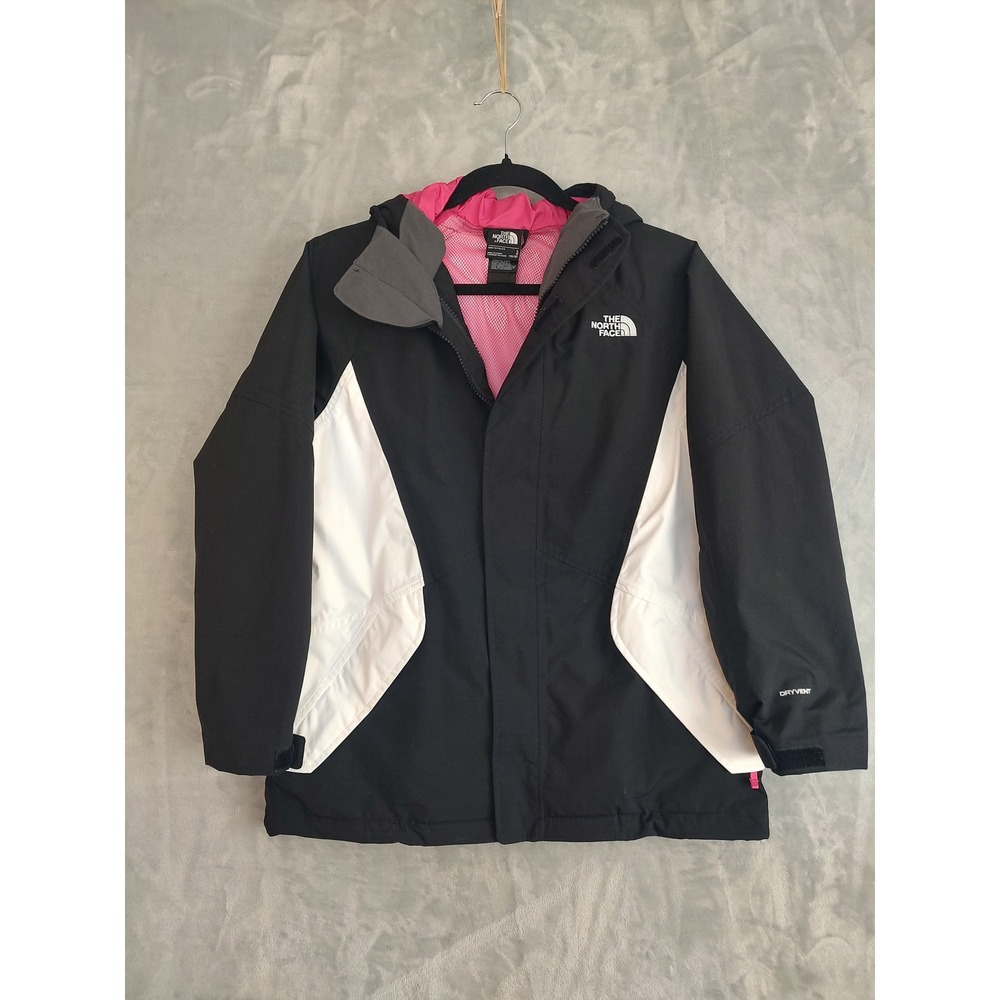 The North Face Girls DryVent Hooded‎ Ski Jacket Black White Pink Size L 14/16